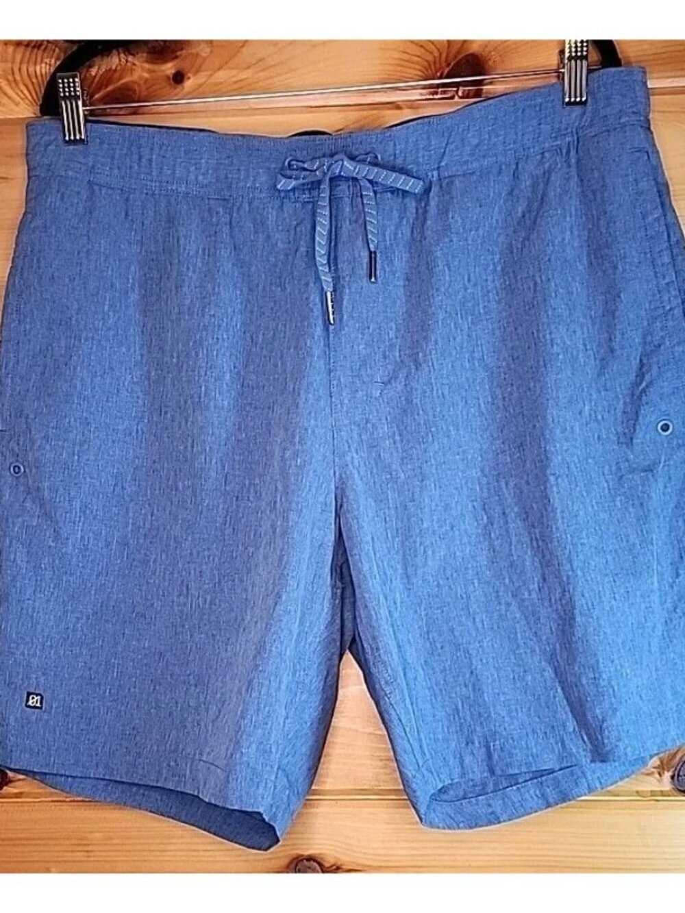 01. Algo Men's XL Performance Gym Casual Stretch Shorts Blue Pockets Drawstring